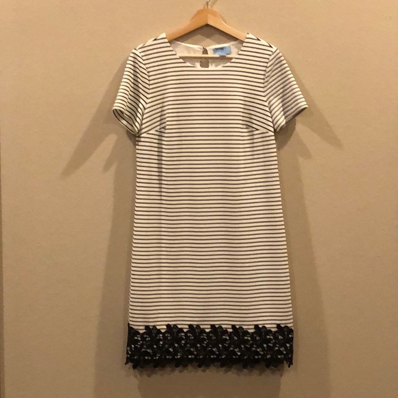CeCe Dresses & Skirts - CECE black and white stripped, lace bottom, short sleeve dress